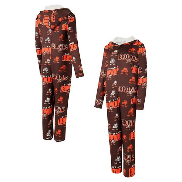 Women's Concepts Sport Brown Cleveland Browns Throwback Roadway Allover Print Microfleece Full-Zip Union Suit Unbranded