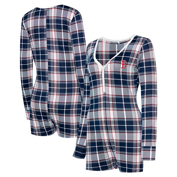 Women's Concepts Sport Navy Boston Red Sox Ashford Plaid V-Neck Knit Romper Unbranded