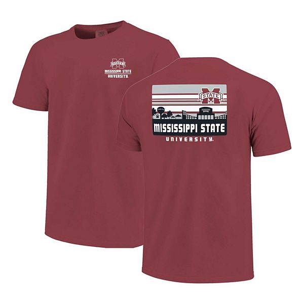 Men's Maroon Mississippi State Bulldogs Striped Campus Skyline T-Shirt Image One