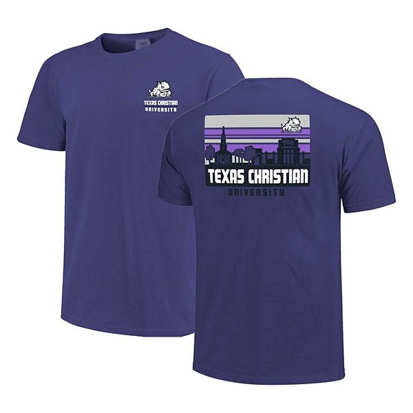 Men's Purple TCU Horned Frogs Striped Campus Skyline T-Shirt Image One