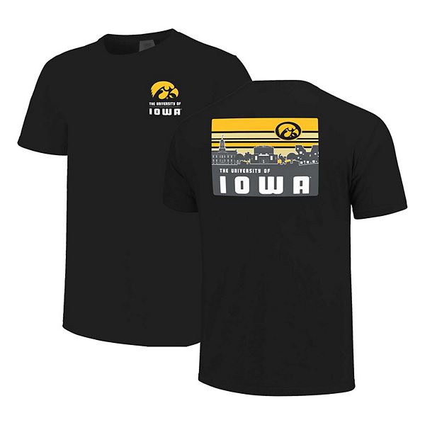 Men's Black Iowa Hawkeyes Striped Campus Skyline T-Shirt Image One