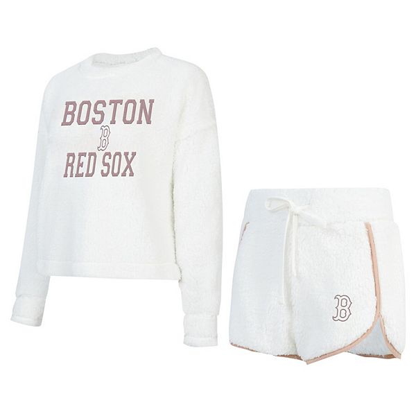 Women's Concepts Sport White Boston Red Sox Painter Sherpa Long Sleeve T-Shirt & Short Set Unbranded