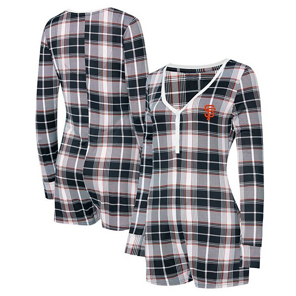 Women's Concepts Sport Black San Francisco Giants Ashford Plaid V-Neck Knit Romper Unbranded