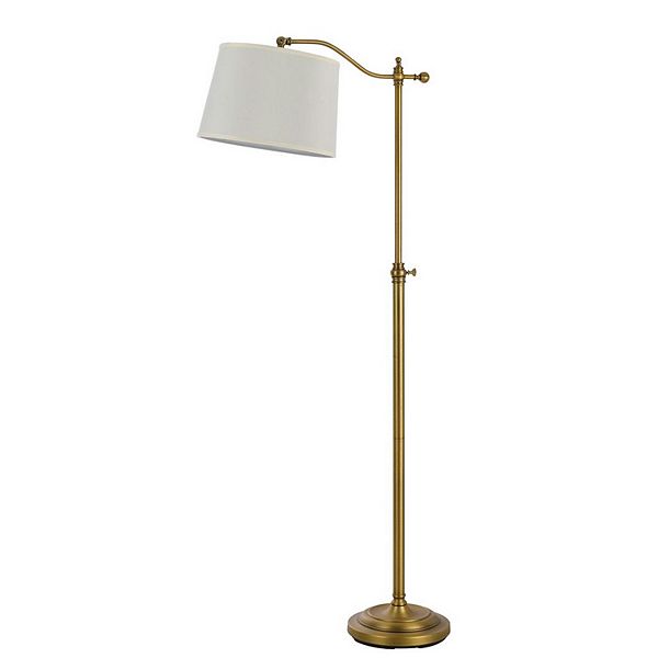 100 Watt Metal Down Bride Floor lamp with Fabric Tapered Drum Shade, Gold Benzara