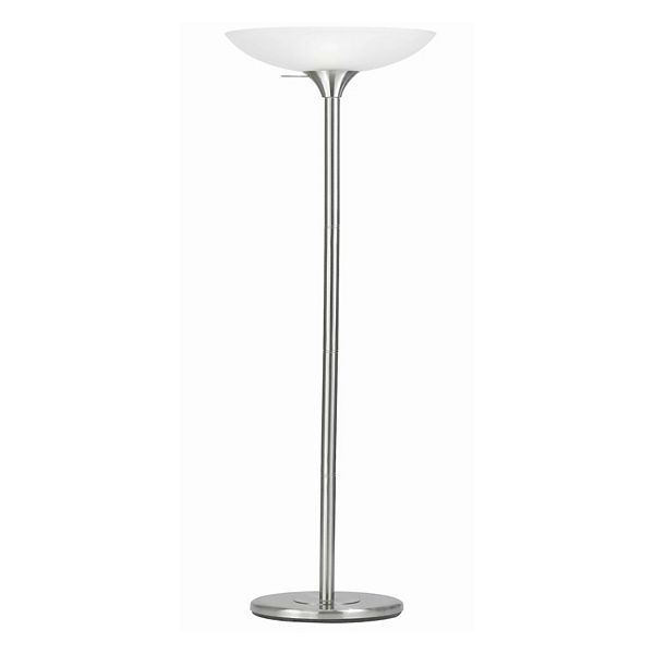 3 Way Torchiere Floor Lamp with Frosted Glass shade and Stable Base, White Benzara