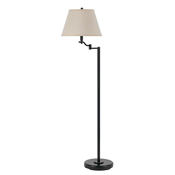 3 Way Metal Body Floor Lamp with Swing Arm and Conical Fabric Shade, Black Benzara