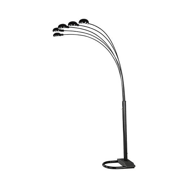 92 Inch Modern Floor Lamp, 5 Dome Shades, Dimmer Switch, Black Benzara