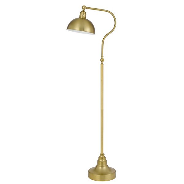 60 Inch Metal Curved Floor Lamp, Adjustable Dome Shade, Brass Benzara