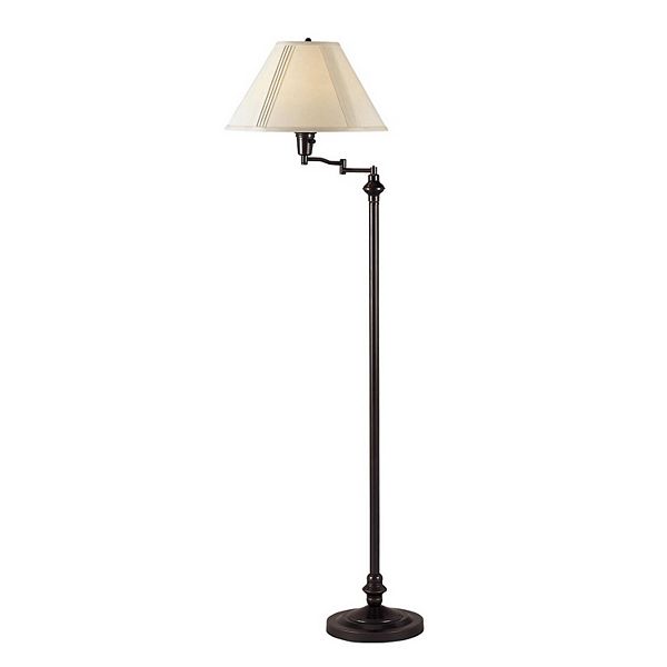 150 Watt Metal Floor Lamp with Swing Arm and Fabric Conical Shade, Black Benzara