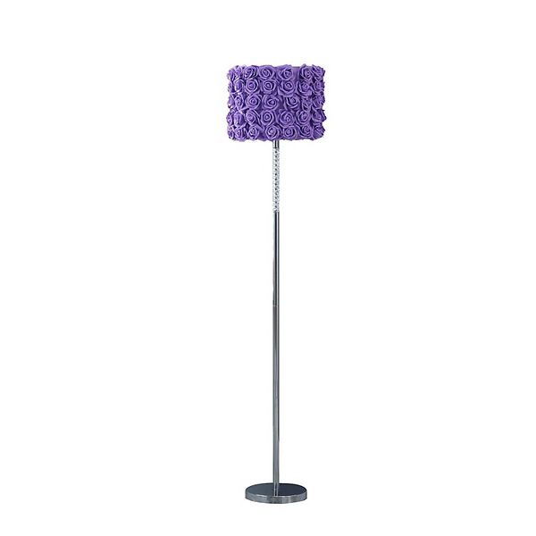 Finn 63 Inch Glamorous Floor Lamp, Rose Accent Shade, 100W, Purple, Silver Benzara