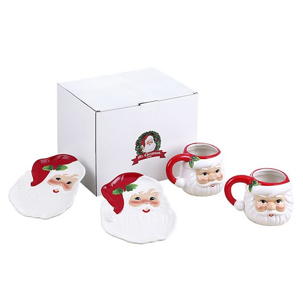 Mr Christmas 4-Piece Santa Claus Mugs & Plates Set Mr Christmas