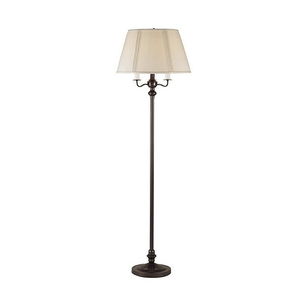 150 Watt 6 Way Metal Floor Lamp with Fabric Tapered Shade, Bronze Benzara