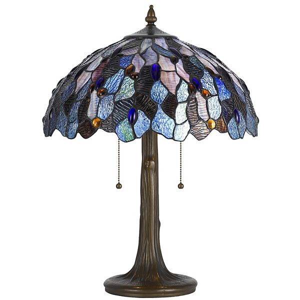 2 Bulb Tiffany Floor Lamp with Mosaic Design Shade, Multicolor Benzara