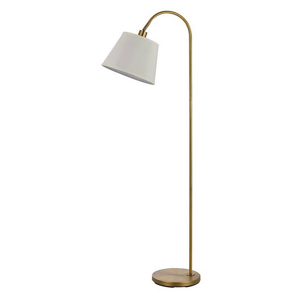 60 Watt Metal Floor Lamp with Gooseneck Shape and Stable Base, Gold Benzara