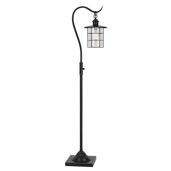 60 Inch Metal Downbridge Design Floor Lamp with Caged Shade, Dark Bronze Benzara