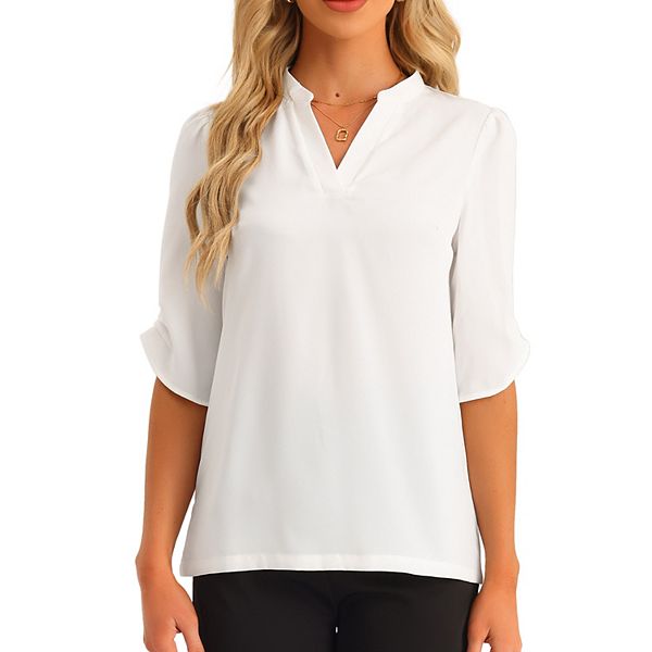 Dressy Casual 3/4 Sleeve Tops For Women V-neck Shirt Work Blouses Allegra K