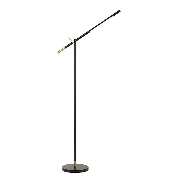 10 Watt Adjustable Metal Frame Floor Lamp, Black and Brass Benzara