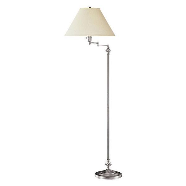 150 Watt Metal Floor Lamp with Swing Arm and Fabric Conical Shade, Silver Benzara