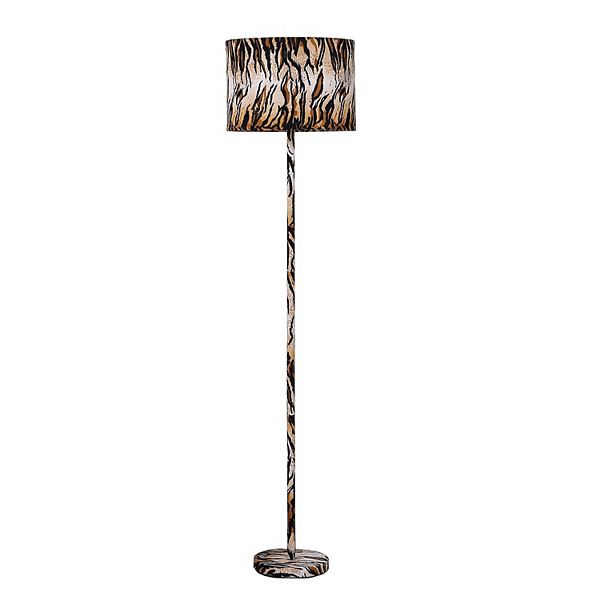 Fabric Wrapped Floor Lamp with Animal Print, Yellow and Black Benzara