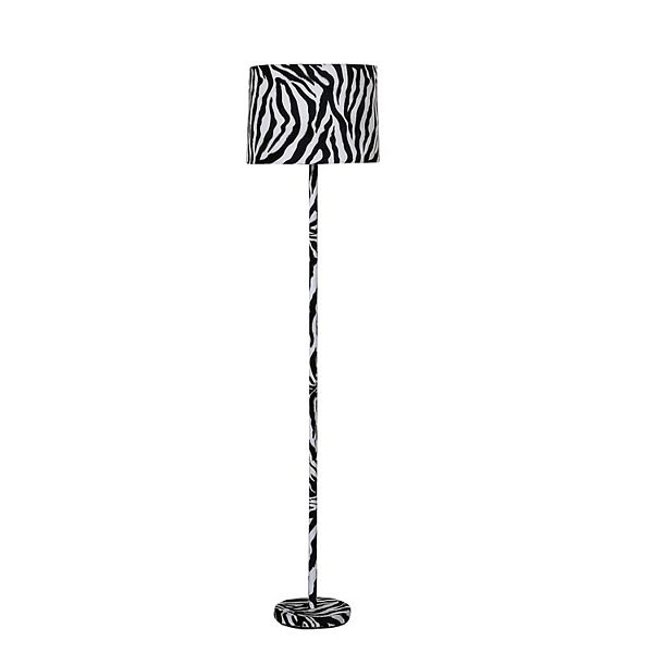 Fabric Wrapped Floor Lamp with Animal Print, White and Black Benzara