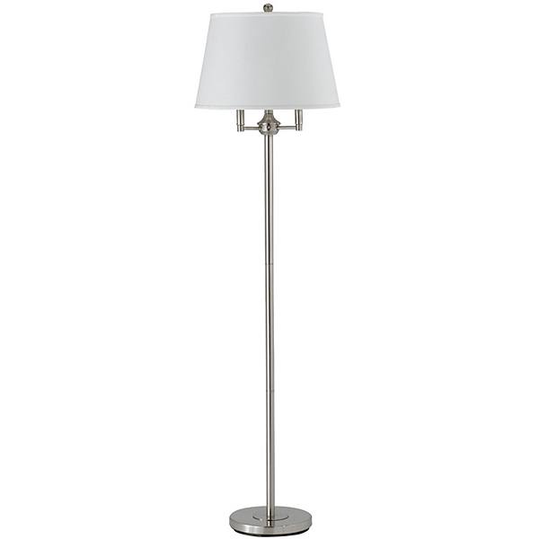 Metal Floor Lamp with Tapered Drum Shade and Stalk Support, Silver Benzara