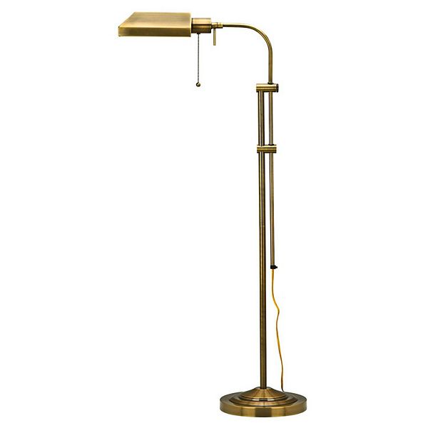 Metal Rectangular Floor Lamp with Adjustable Pole, Gold Benzara