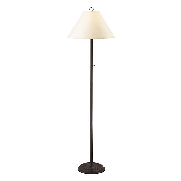 Metal Floor Lamp with Pull Chain Switch and Paper Shade, Off White and Black Benzara