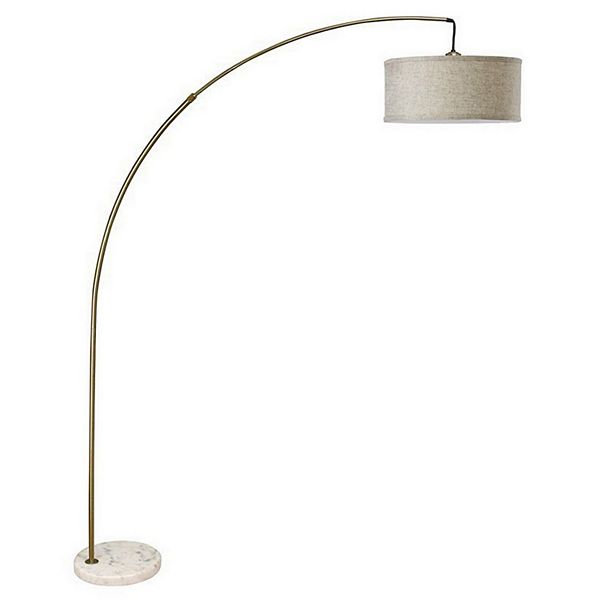 Floor Lamp with Arched Extendable Neck and Marble Base, Antique Gold Benzara