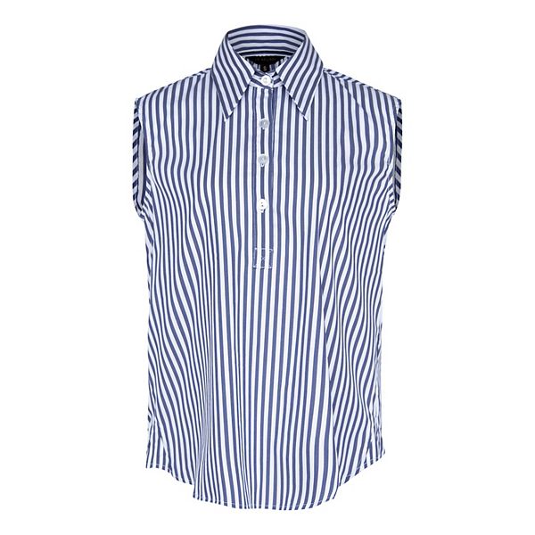 The Olivia Sleeveless Blue Stripe Blouse In Italian Cotton Le Reussi