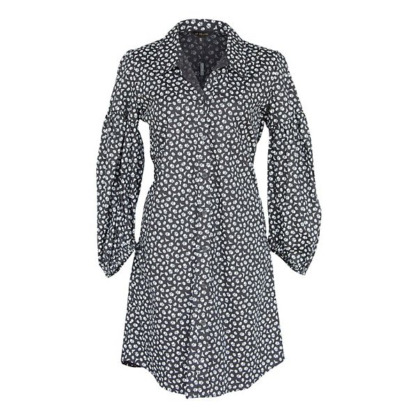 The Black Floral Shirt Dress In Italian Cotton With Oversized Sleeves Le Reussi