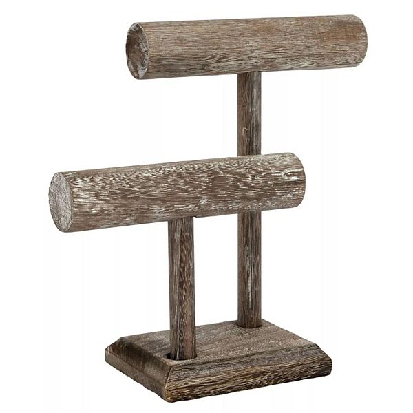 2-Tier Rustic Wooden T-Bar Jewelry Organizer Stand Stock Preferred