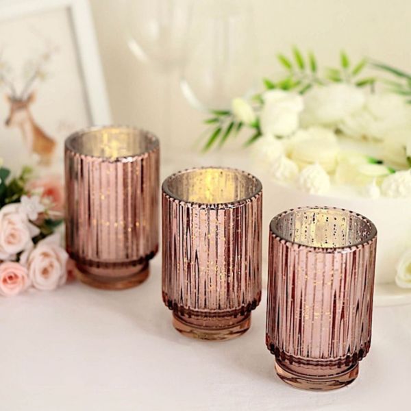 3Pcs 5" Round Speckled Mercury Glass Votive Candle Holders Stock Preferred