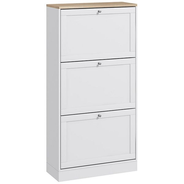 Homcom Modern Shoe Cabinet With 3 Flip Drawers For 18 Pairs Of Shoes White HomCom