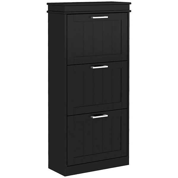 Homcom Modern Shoe Cabinet With 3 Flip Drawers For 15 Pairs Of Shoes Black HomCom