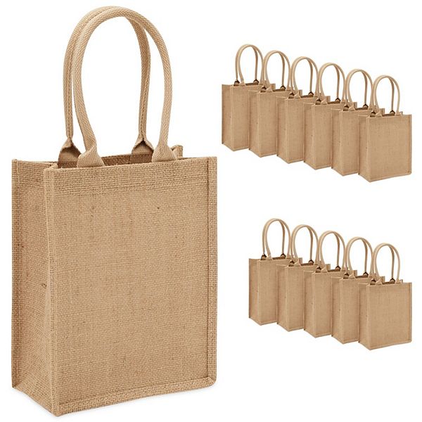 12 Pack Of Natural Burlap Tote Bags With Handles For Bachelorette Party, Reusable Bulk Set Sparkle and Bash