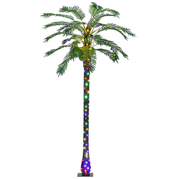 Outsunny 8' Lighted Palm Tree Light Up Artificial Palm Tree With Remote Outsunny