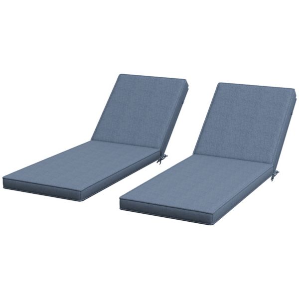 Outdoor 2 Chaise Lounge Chair Cushions With Backrests & Straps Outsunny