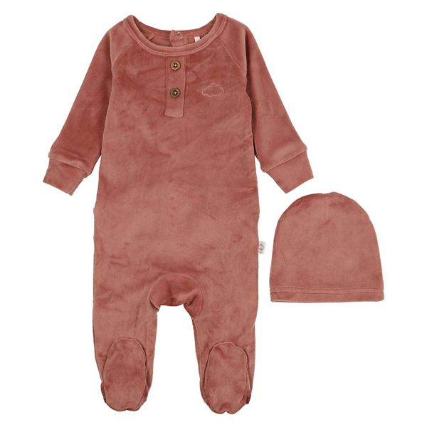 Velour Henley Footie - Baby Girls Pouf