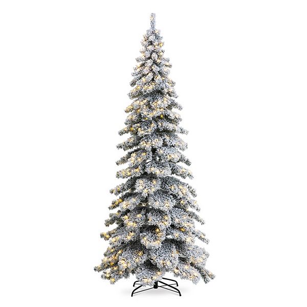 Glitzhome 9ft Pre-lit Flocked Layered Spruce Artificial Christmas Tree With 500 Warm White Lights Glitzhome