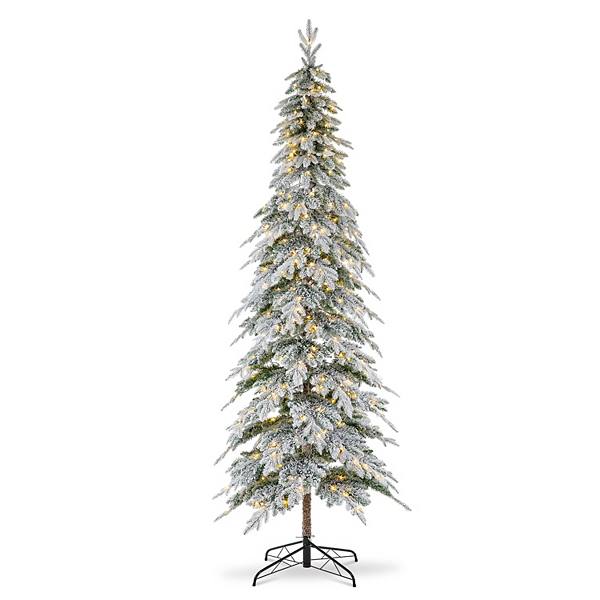 Glitzhome 9ft Pre-lit Flocked Pencil Spruce Artificial Christmas Tree With 470 Warm White Lights Glitzhome