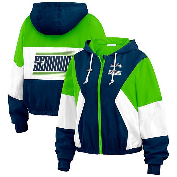 Куртка Windbreaker Seattle Seahawks большого размера с двухцветной полной застёжкой на молнии и карманами от WEAR by Erin Andrews WEAR by Erin Andrews