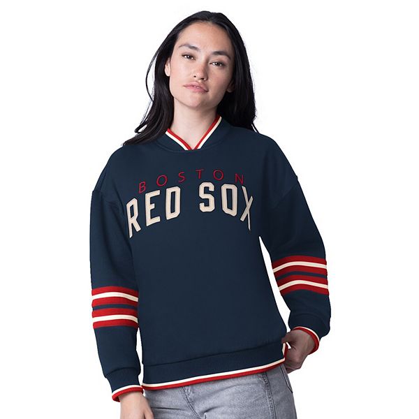 Женское худи Starter с капюшоном Oversized темно-синего цвета Boston Red Sox с логотипом и флисовой подкладкой Starter