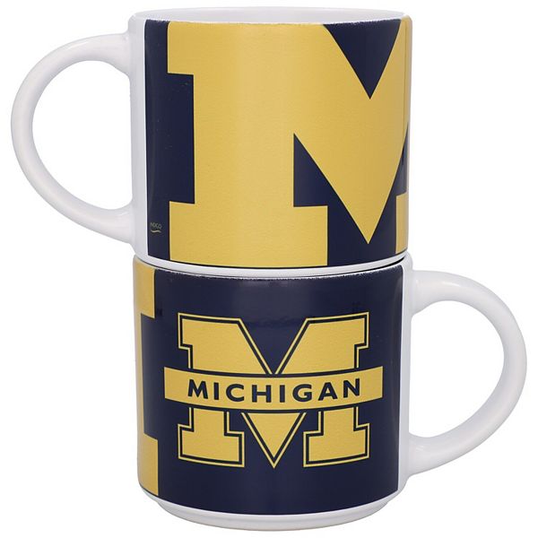 Керамический комплект из двух кружек для кофе по 400 мл с логотипом Michigan Wolverines Indigo Falls