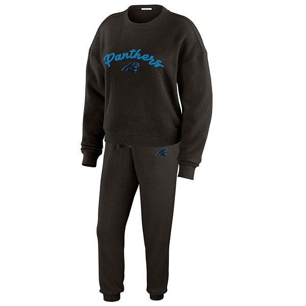 Women's WEAR by Erin Andrews  Cream Carolina Panthers Plus Size Knitted Tri-Blend Long Sleeve T-Shirt & Pants Lounge Set WEAR by Erin Andrews