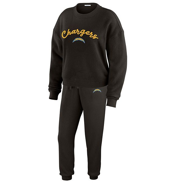 Women's WEAR by Erin Andrews  Cream Los Angeles Chargers Plus Size Knitted Tri-Blend Long Sleeve T-Shirt & Pants Lounge Set WEAR by Erin Andrews