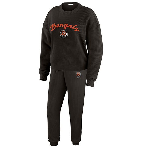 Women's WEAR by Erin Andrews  Cream Cincinnati Bengals Plus Size Knitted Tri-Blend Long Sleeve T-Shirt & Pants Lounge Set WEAR by Erin Andrews