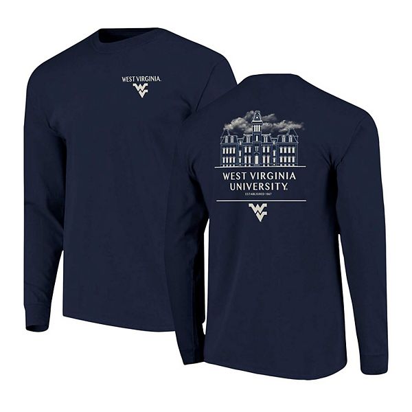 Men's Navy West Virginia Mountaineers Comfort Colors Campus Nights Long Sleeve T-Shirt Image One