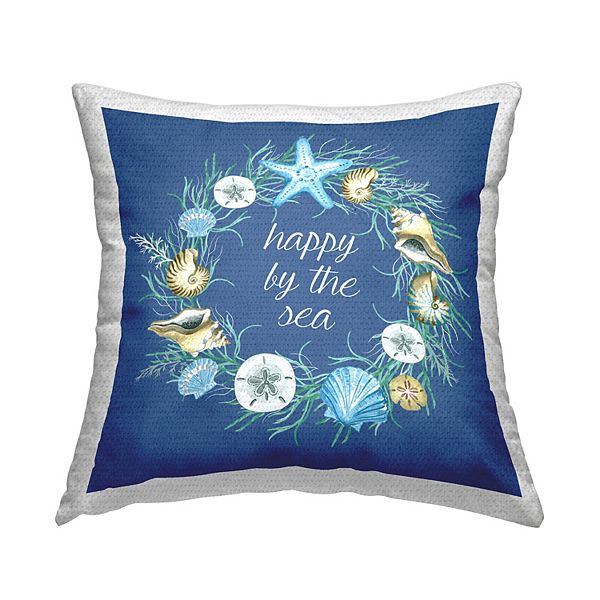 Подушка Happy By The Sea с морским узором, 45,7 см x 17,8 см, быстро сохнущий полиэстер Stupell Home Decor