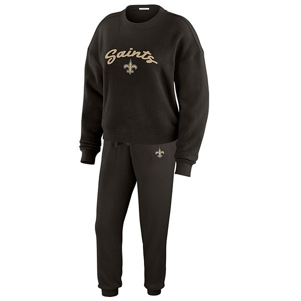 Women's WEAR by Erin Andrews  Cream New Orleans Saints Knitted Tri-Blend Long Sleeve T-Shirt & Pants Lounge Set WEAR by Erin Andrews