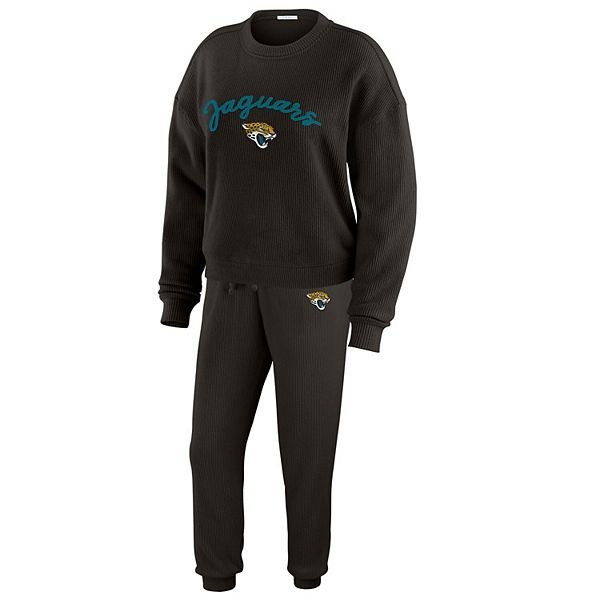 Women's WEAR by Erin Andrews  Cream Jacksonville Jaguars Knitted Tri-Blend Long Sleeve T-Shirt & Pants Lounge Set WEAR by Erin Andrews